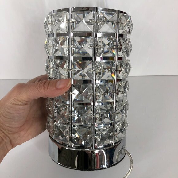 SILVER & Sparkly Bling Crystals Small Acccent Table Lamp - 4.5 W x 7.5 H - Picture 5 of 10